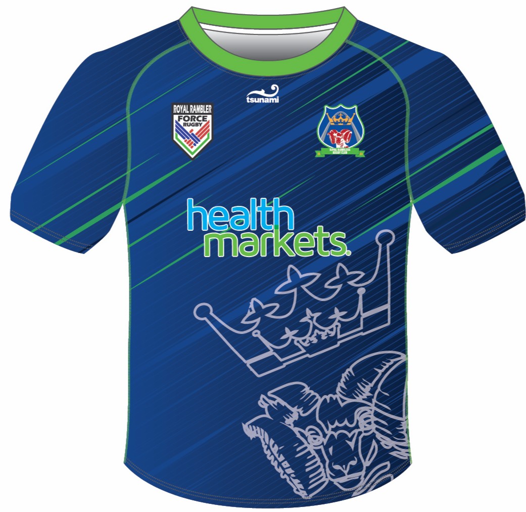 Royal Rambler Rugby Club Warmup T-Shirt Blue Front